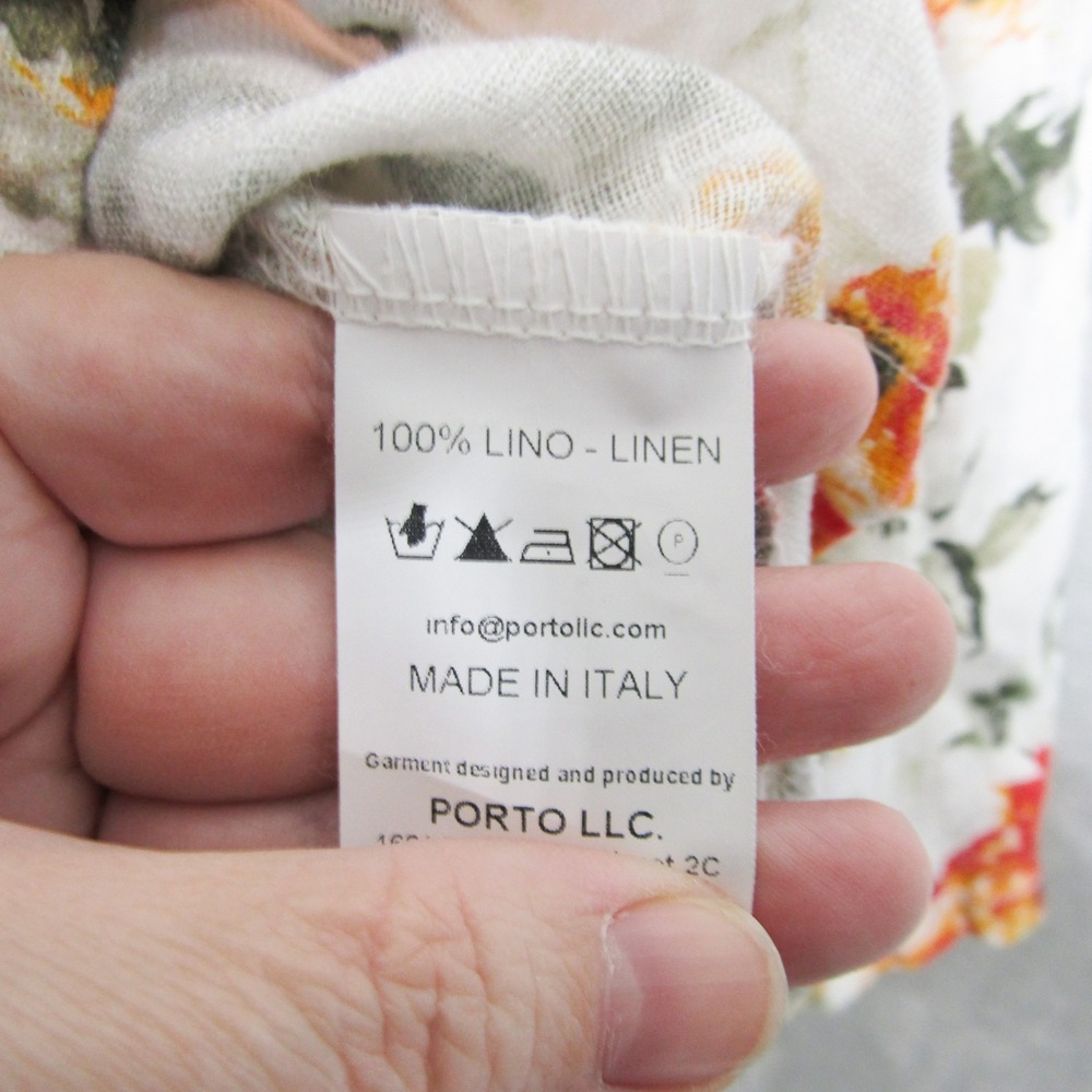 Inizio Womens Small Linen Floral Top 3/4 Sleeve Made in Italy White Orange Green - Picture 6 of 9